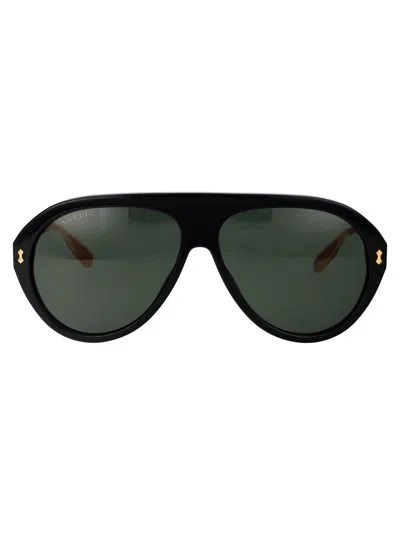 Gucci Black Navigator-frame Sunglasses In 001 Black Gold Grey