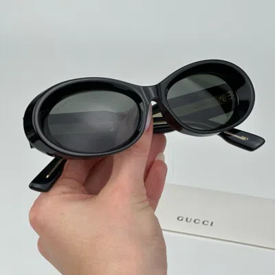 Pre-owned Gucci Gg1527s 001 Black Grey Unisex Oval Sunglasses Gg 1527s In Gray