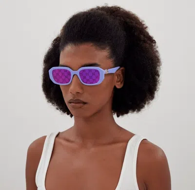 Pre-owned Gucci Gg1535s 004 Violet Gg Logo Pink Mirrored Women Geometric Sunglasses