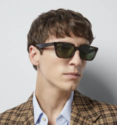 Pre-owned Gucci Gg1539s-002 Havana Sunglasses In Green