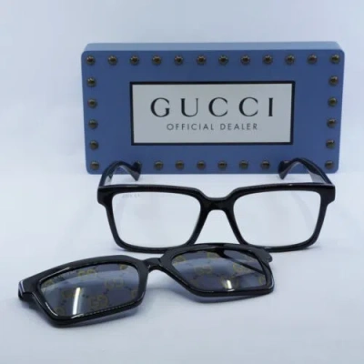 Pre-owned Gucci Gg1543s 001 Shiny Black/transparent With Magnetic Clip-on Smoke Mirror ...