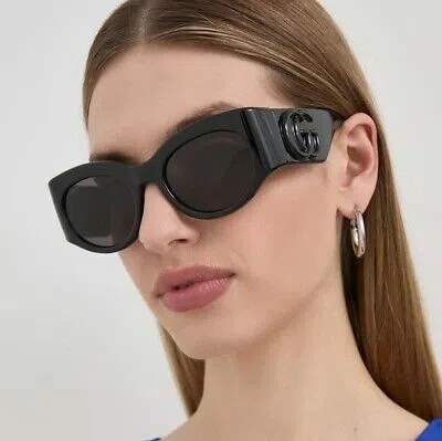 Pre-owned Gucci Gg1544s - 001 Shiny Black Sunglasses In Gray