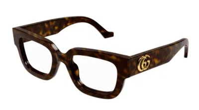 Pre-owned Gucci Gg1548o 005 Havana Oversized Square Women Eyeglasses In Clear