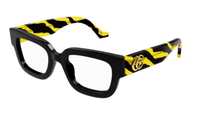 Pre-owned Gucci Gg1548o 006 Black/stripped Oversized Square Women Eyeglasses In Clear