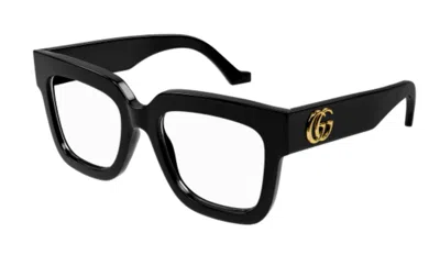 Pre-owned Gucci Gg1549o 001 Black Oversized Square Women Eyeglasses In Clear