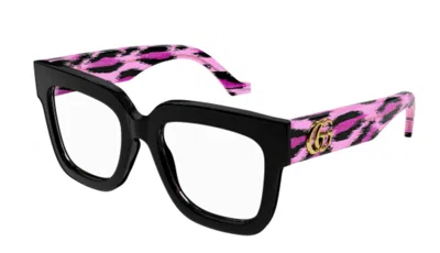 Pre-owned Gucci Gg1549o 003 Black Striped Oversized Square Women Eyeglasses In Clear