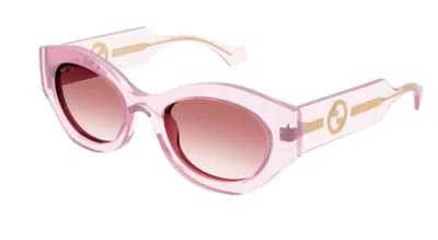 Pre-owned Gucci Gg1553s 003 Pink/red Gradient Oversized Square Women's Sunglasses