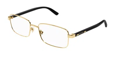 Pre-owned Gucci Gg1586o 004 Gold/black Rectangular Men's Eyeglasses In Clear