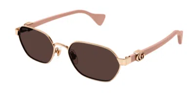 Pre-owned Gucci Gg1593s 003 Gold-pink/violet Hexagonal Women's Sunglasses In Purple