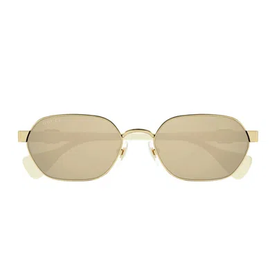 Gucci Gg1593s Line Gg Logo 002 Sunglasses In 002 Gold/ivory