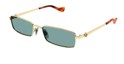 Pre-owned Gucci Gg1600s 003 Gold/green Rectangular Full Metal Women's Sunglasses