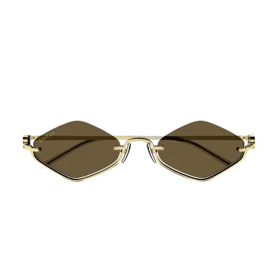 Gucci Gg1604s Linea Gg Logo 002 Gold Brown Sunglasses In Oro
