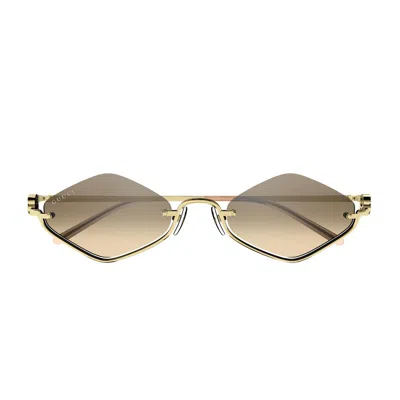 Gucci Gg1604s Linea Gg Logo 003 Gold Orange Sunglasses In Oro