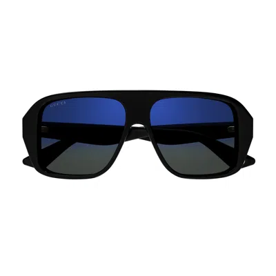 Gucci Gg1615s Linea Lettering 001 Black Blue Sunglasses In Crl