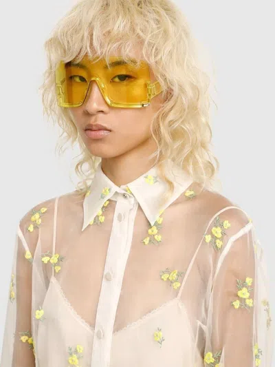 Pre-owned Gucci Gg1631s 009 Yellow Bright Yellow Shield Unisex Sunglasses