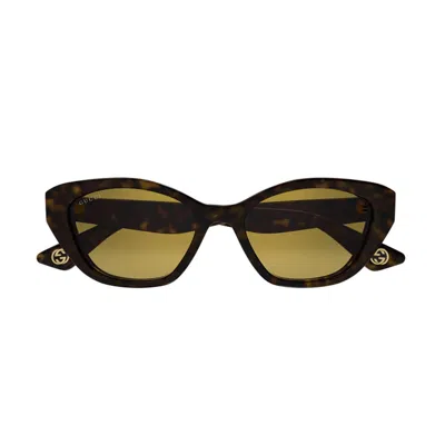 Gucci Gg1638s Linea Lettering 002 Havana Gold Sunglasses In Marrone