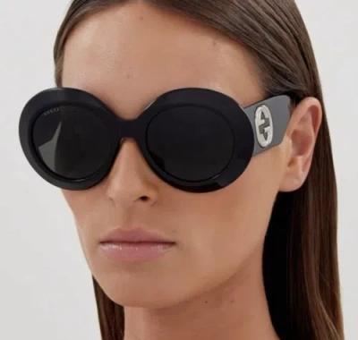 Pre-owned Gucci Gg1647s - 007 Shiny Black Sunglasses In Gray