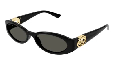 Pre-owned Gucci Gg1660s 001 Black/grey Cat Eye Women's Sunglasses In Gray