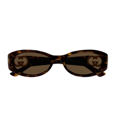 Gucci Gg1660s Linea Gg Logo 002 Havana Brown Sunglasses In Black