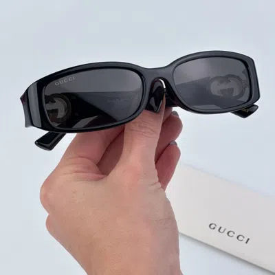 Pre-owned Gucci Gg1661s 001 Black Grey Rectangle Unisex Sunglasses In Gray