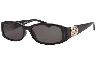 Pre-owned Gucci Gg1661s 001 Sunglasses Women's Black/gold/grey Rectangle Shape 54mm In Gray