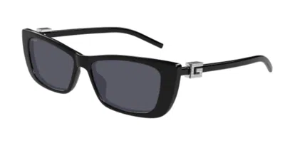 Pre-owned Gucci Gg1681s 008 Black/grey Rectangular Cat Eye Women's Sunglasses In Gray