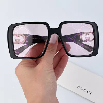 Pre-owned Gucci Gg1692s 006 Black Pink Mirror Logo Women Square Sunglasses Gg 1692s