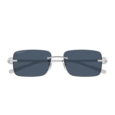 Gucci Gg1703s Linea Horsebit 003 Silver Blu Sunglasses In Argento