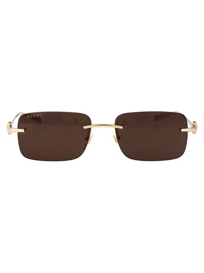Gucci Gg1703s Sunglasses In Gold-gold-brown