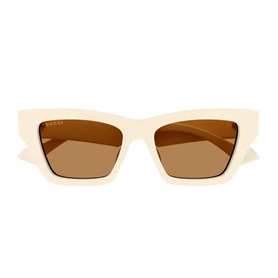 Gucci Gg1753s Linea Emblem 003 Ivory Brown Sunglasses