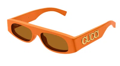 Pre-owned Gucci Gg1771s 007 Orange/brown Rectangular Women's Sunglasses