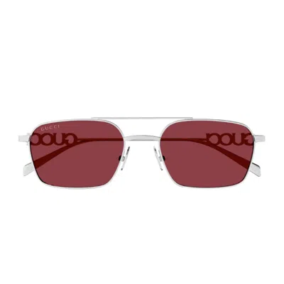 Gucci Gg1804s Linea Name Of Brand 004 Silver Red Sunglasses In Brown