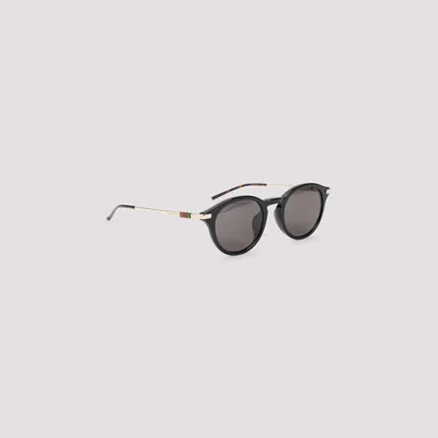 Gucci Rounded Frame Black Sunglasses With Metal Accents
