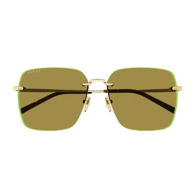 Gucci Gg1955sa Linea Institutional Logo 004 Gold Green Sunglasses