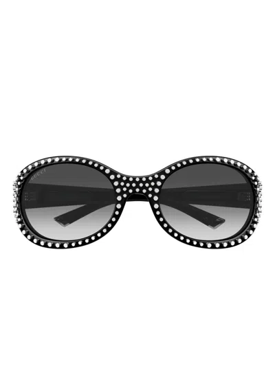 Gucci Gg2013s Studded Oval-frame Sunglasses In Black