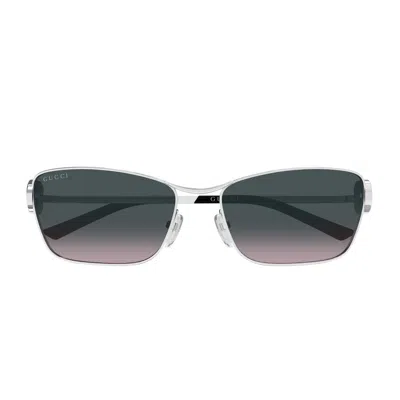 Gucci Gg2045s Linea Emblem 002 Silver Grey Sunglasses In Pattern