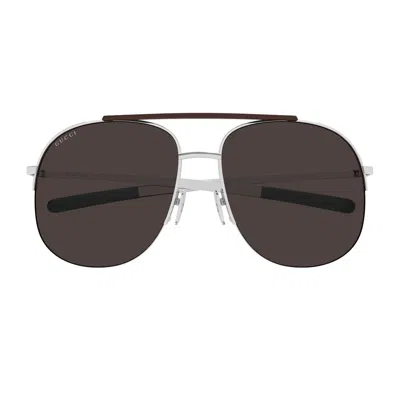 Gucci Gg2165s Linea Institutional Logo 010 Silver Grey Sunglasses In White