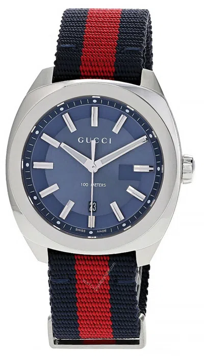 Pre-owned Gucci Gg2570 41mm Quartz Blue Dial Blue/red Nylon Men's Watch Ya142304