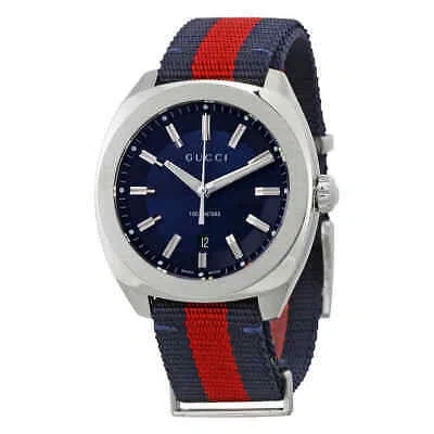 Pre-owned Gucci Gg2570 Blue Dial Blue And Red Nylon Men's Watch Ya142304