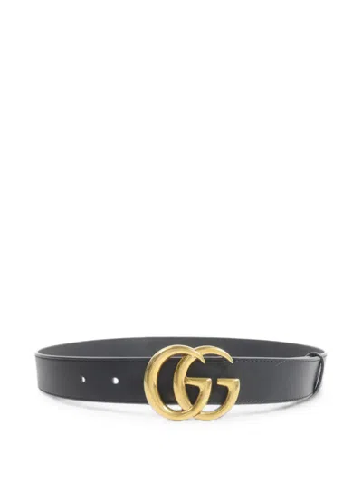 Pre-owned Gucci Gg-buckle Belt In Black