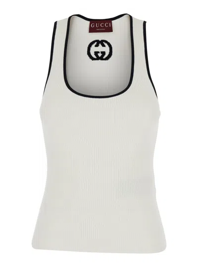Gucci Logo Intarsia Ribbed Viscose Tank Top In Neutral