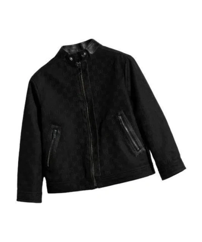 Gucci Gg-jacquard Leather-trim Bomber Jacket In Black