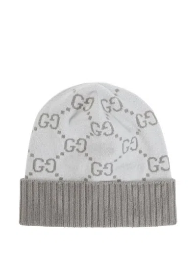 Gucci Gg-jacquard Ribbed-knit Beanie Hat In Gray