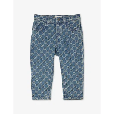 Gucci Kids' Gg-jacquard Straight-leg Denim Jeans 12-36 Months Deep Azure