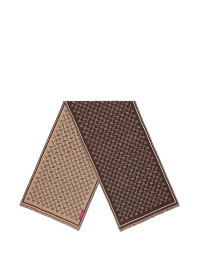 Gucci Gg-jacquard Wool Scarf In Brown