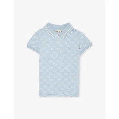 Gucci Kids' Gg-logo Cotton-piqué Polo Shirt 6-36 Months Baby Blue/white