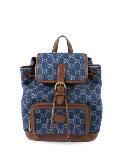 Pre-owned Gucci Gg-monogram Backpack In Blue