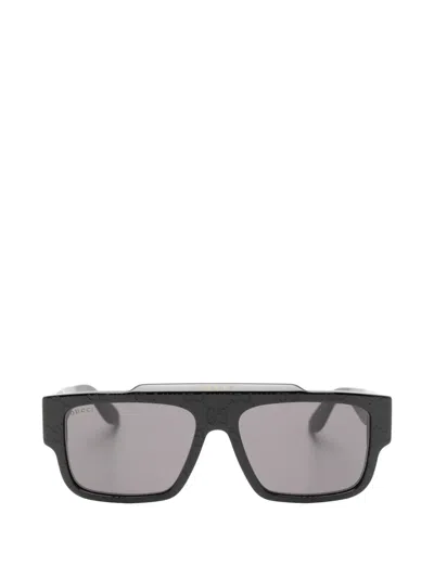 Pre-owned Gucci Gg-monogram Rectangle-frame Sunglasses In Black