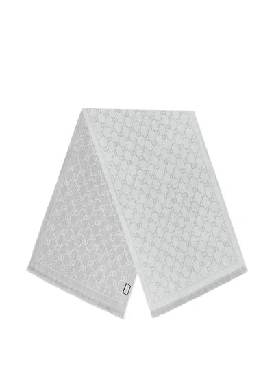 Gucci Gg-motif Fringed Scarf In Gray