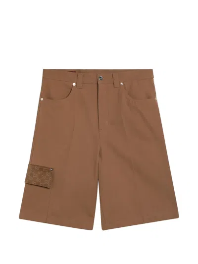 Gucci Camel Cargo Bermuda Shorts With Gg Details Men In Brown